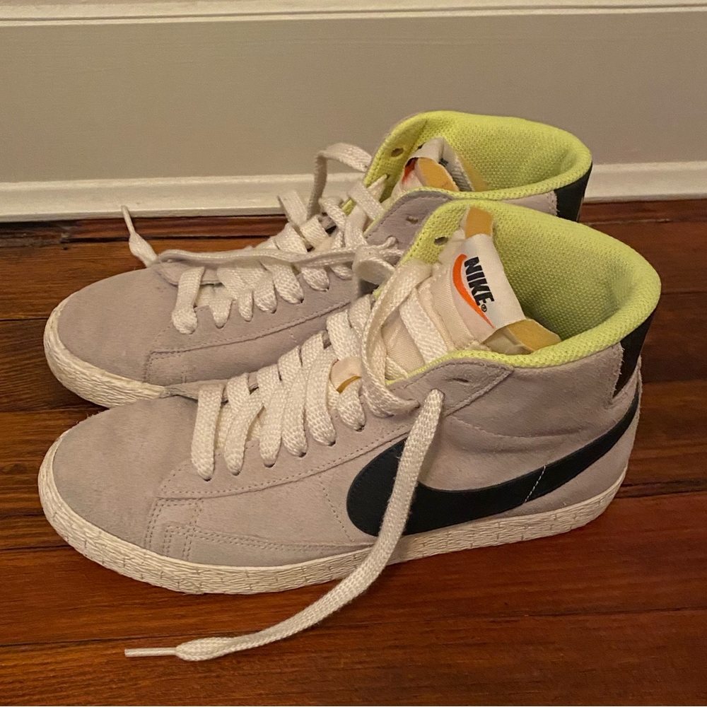 Nike Gray and Black Retro Sneakers with Yellow Interior